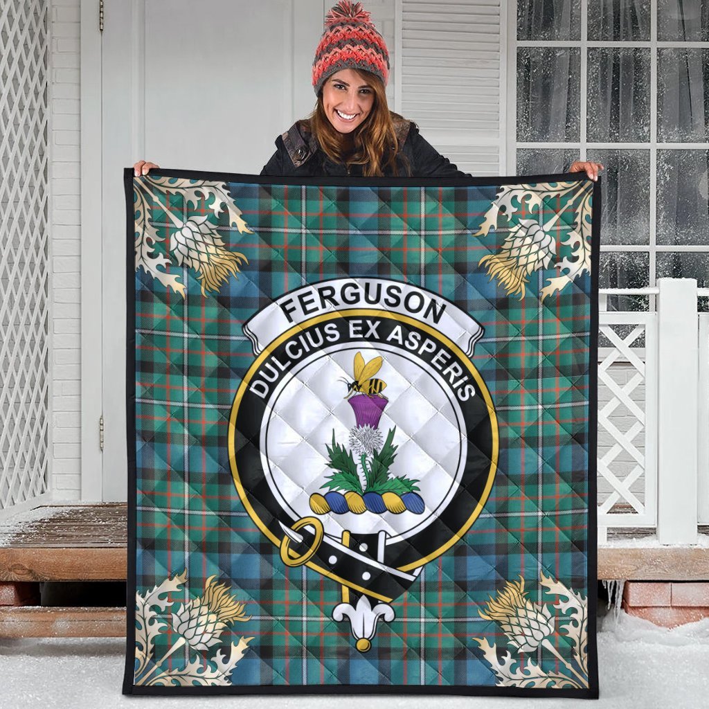 Ferguson Ancient Tartan Crest Premium Quilt - Gold Thistle Style