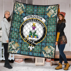 Ferguson Ancient Tartan Crest Premium Quilt - Gold Thistle Style