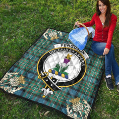 Ferguson Ancient Tartan Crest Premium Quilt - Gold Thistle Style