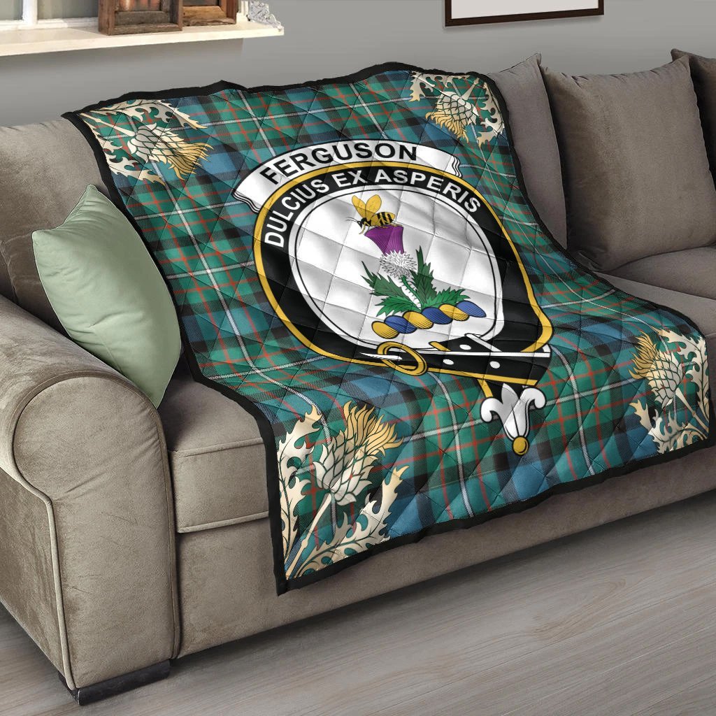 Ferguson Ancient Tartan Crest Premium Quilt - Gold Thistle Style