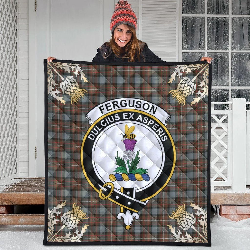 Ferguson Weathered Tartan Crest Premium Quilt - Gold Thistle Style