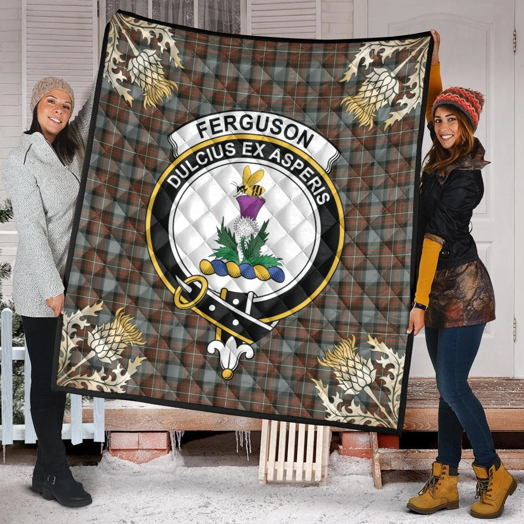 Ferguson Weathered Tartan Crest Premium Quilt - Gold Thistle Style