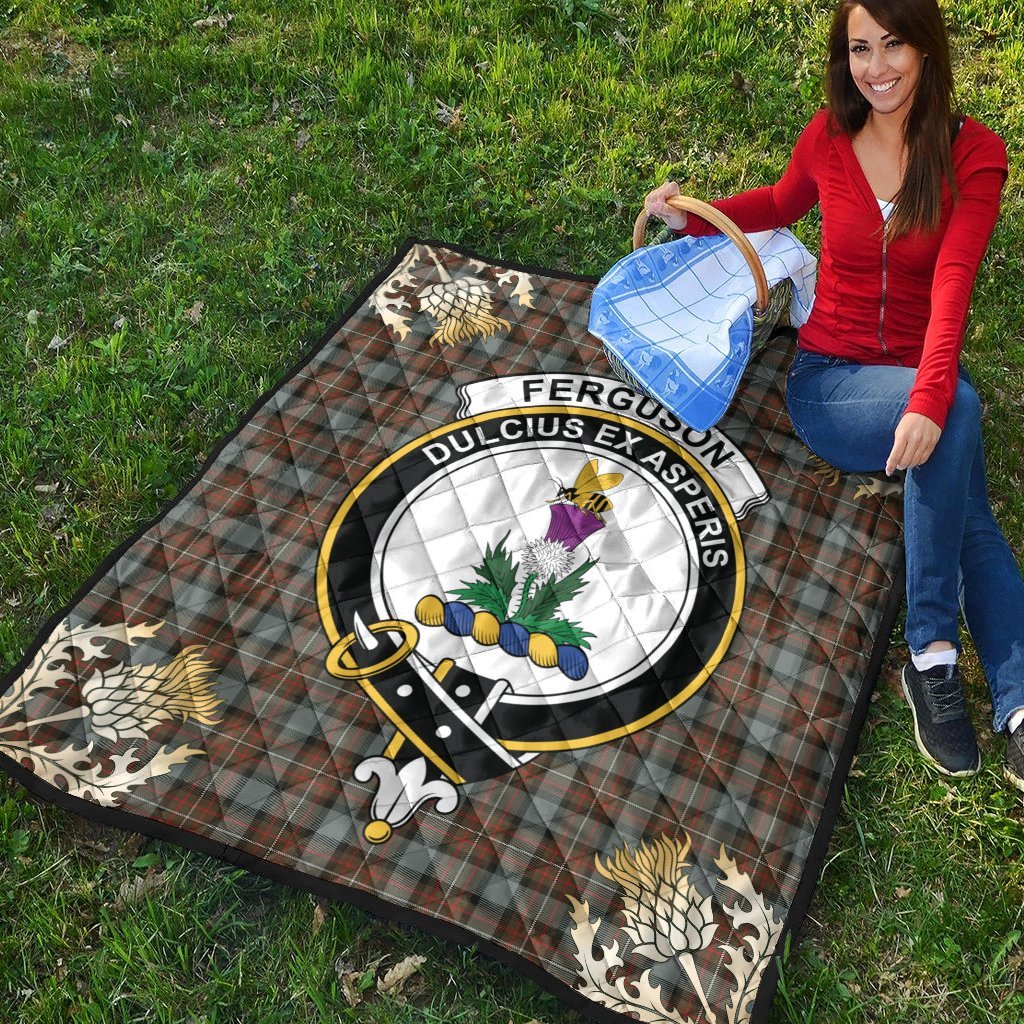 Ferguson Weathered Tartan Crest Premium Quilt - Gold Thistle Style