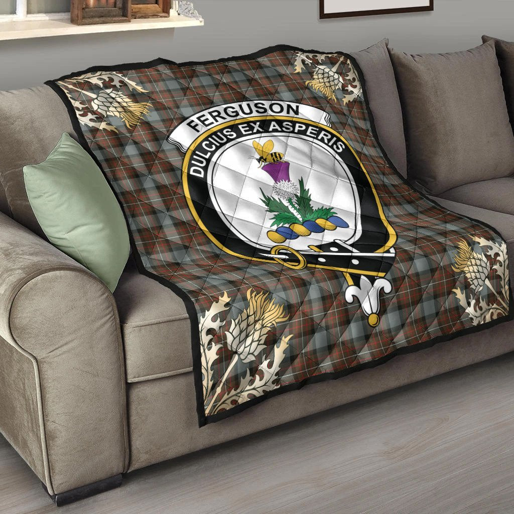 Ferguson Weathered Tartan Crest Premium Quilt - Gold Thistle Style