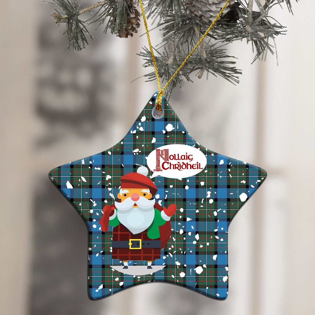 Fergusson Ancient Tartan Christmas Ceramic Ornament - Santa Style