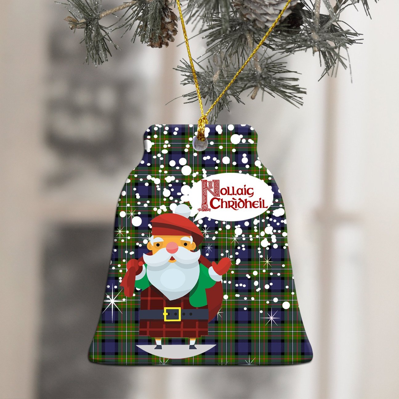 Fergusson Modern Tartan Christmas Ceramic Ornament - Santa Style