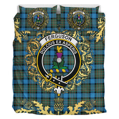Fergusson Ancient Tartan Crest Bedding Set - Golden Thistle Style