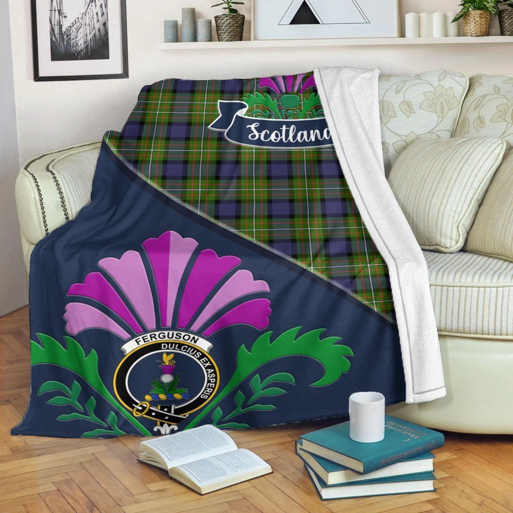 Fergusson Tartan Crest Premium Blanket - Thistle Style