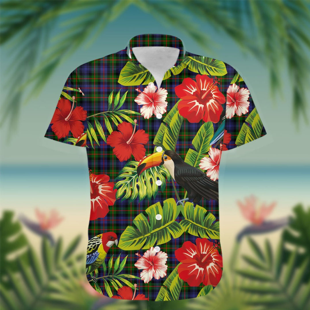 Fleming Tartan Hawaiian Shirt Hibiscus, Coconut, Parrot, Pineapple - Tropical Garden Shirt