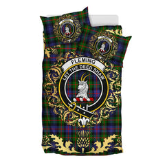 Fleming Tartan Crest Bedding Set - Golden Thistle Style