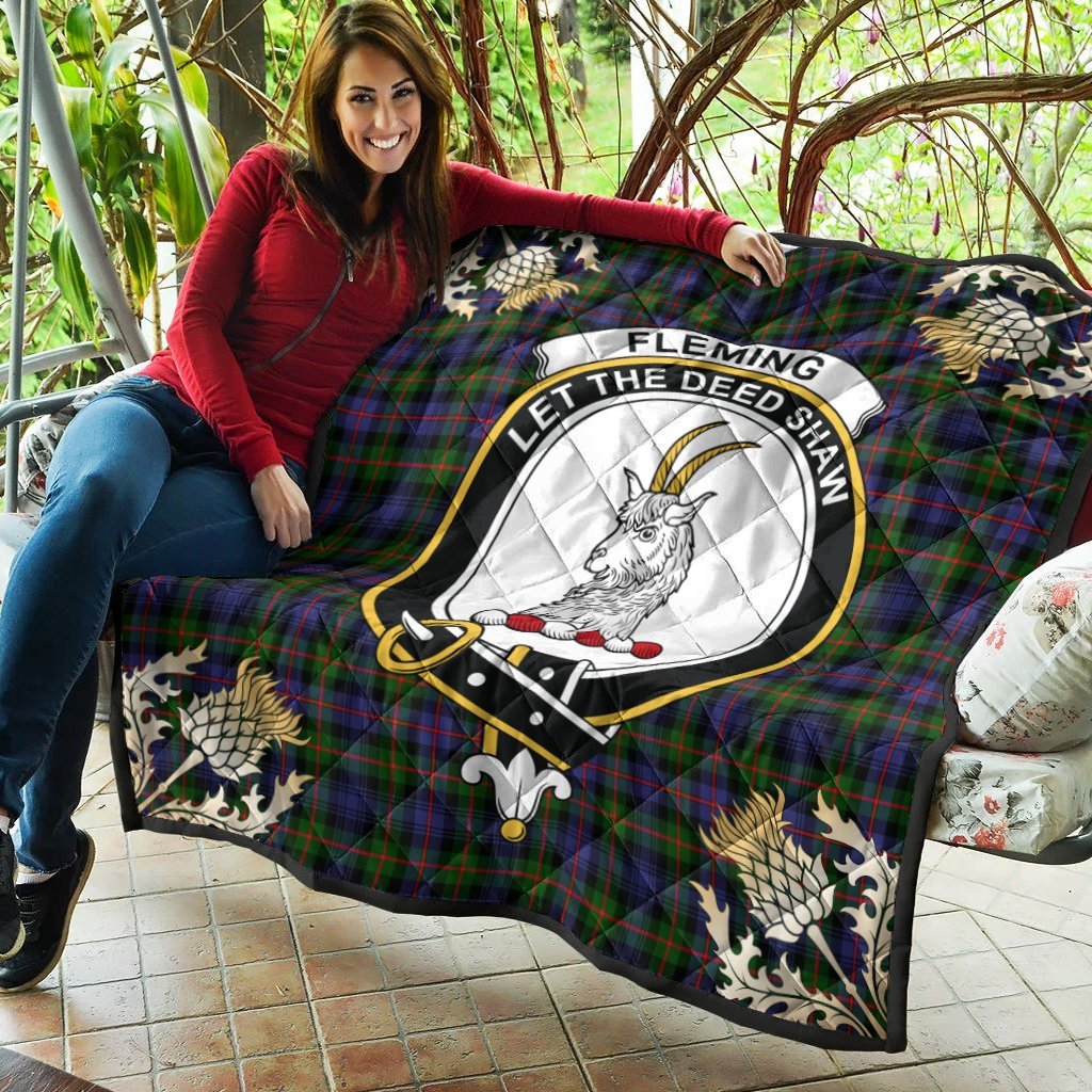 Fleming Tartan Crest Premium Quilt - Gold Thistle Style