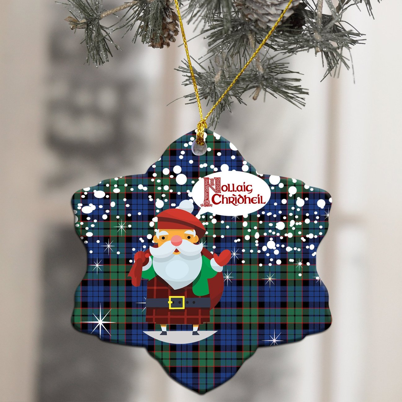 Fletcher Ancient Tartan Christmas Ceramic Ornament - Santa Style