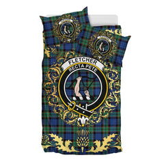 Fletcher Ancient Tartan Crest Bedding Set - Golden Thistle Style