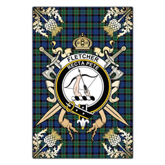 Fletcher Ancient Tartan Crest Black Garden Flag - Gold Thistle Style