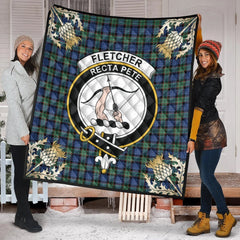 Fletcher Ancient Tartan Crest Premium Quilt - Gold Thistle Style