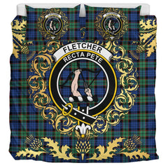 Fletcher Ancient Tartan Crest Bedding Set - Golden Thistle Style