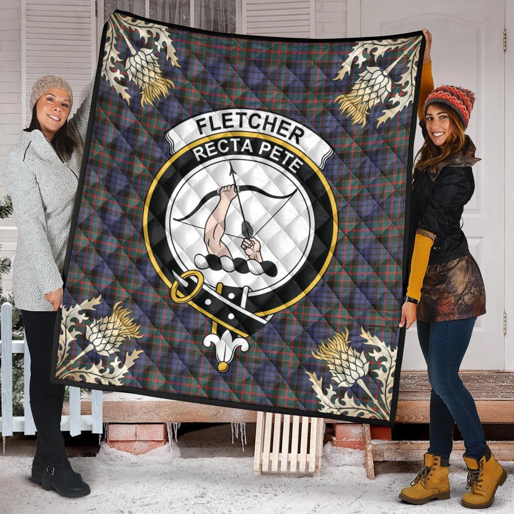 Fletcher of Dunans Tartan Crest Premium Quilt - Gold Thistle Style