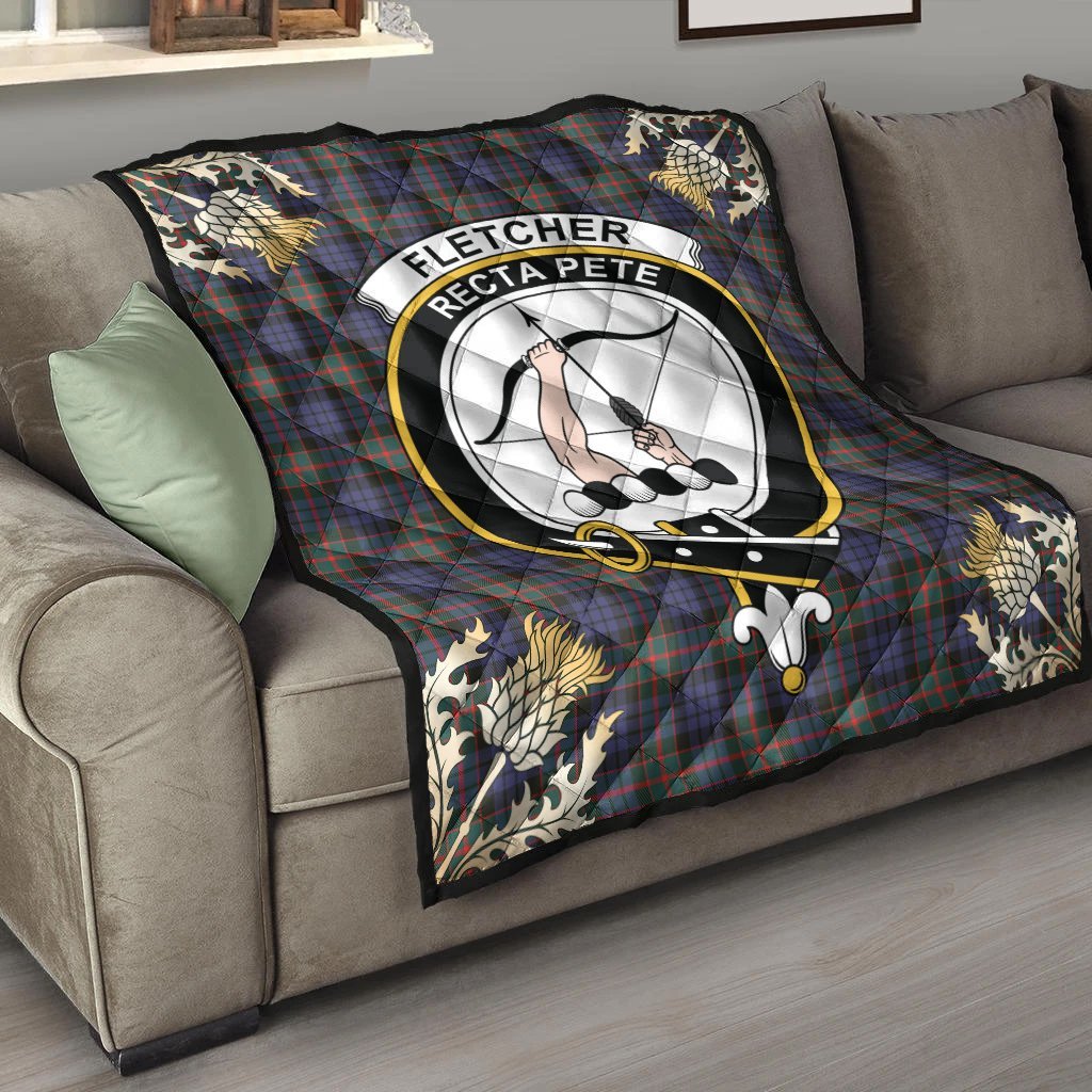 Fletcher of Dunans Tartan Crest Premium Quilt - Gold Thistle Style