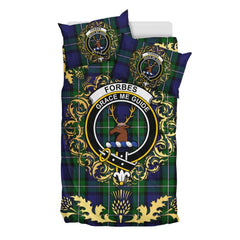 Forbes Tartan Crest Bedding Set - Golden Thistle Style