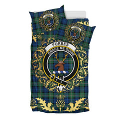 Forbes Ancient Tartan Crest Bedding Set - Golden Thistle Style