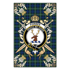 Forbes Ancient Tartan Crest Black Garden Flag - Gold Thistle Style