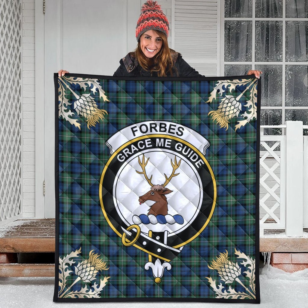 Forbes Ancient Tartan Crest Premium Quilt - Gold Thistle Style