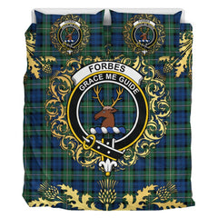 Forbes Ancient Tartan Crest Bedding Set - Golden Thistle Style