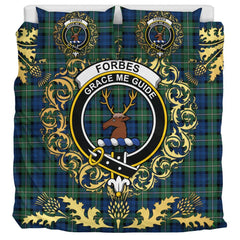 Forbes Ancient Tartan Crest Bedding Set - Golden Thistle Style