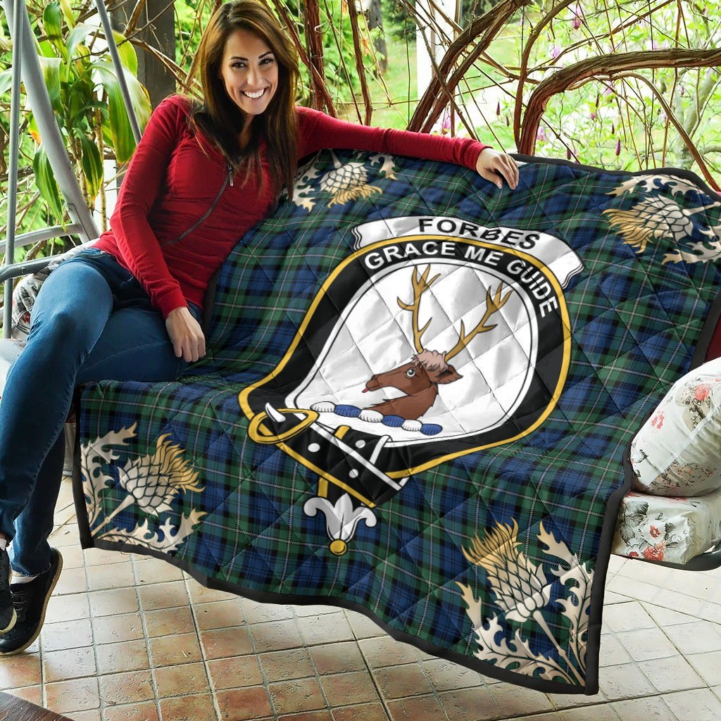 Forbes Ancient Tartan Crest Premium Quilt - Gold Thistle Style