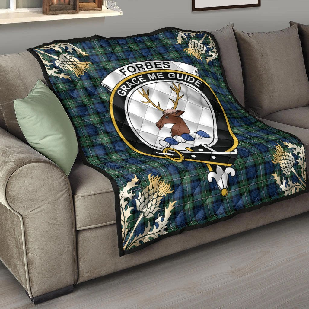 Forbes Ancient Tartan Crest Premium Quilt - Gold Thistle Style