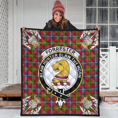 Forrester Tartan Crest Premium Quilt - Gold Thistle Style