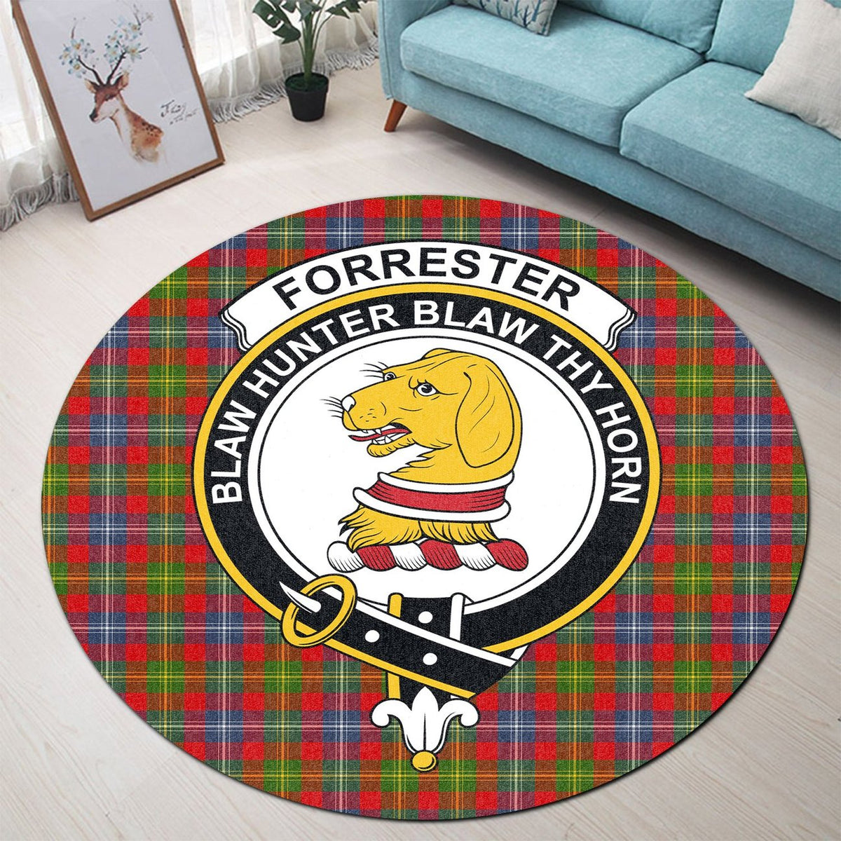 Forrester Tartan Crest Round Rug