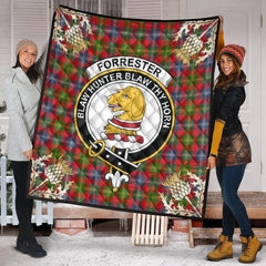 Forrester Tartan Crest Premium Quilt - Gold Thistle Style