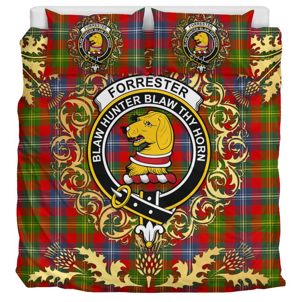 Forrester Tartan Crest Bedding Set - Golden Thistle Style