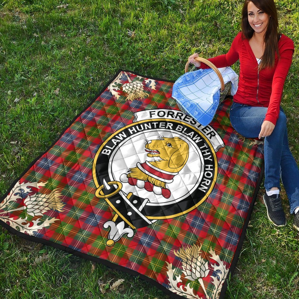 Forrester Tartan Crest Premium Quilt - Gold Thistle Style