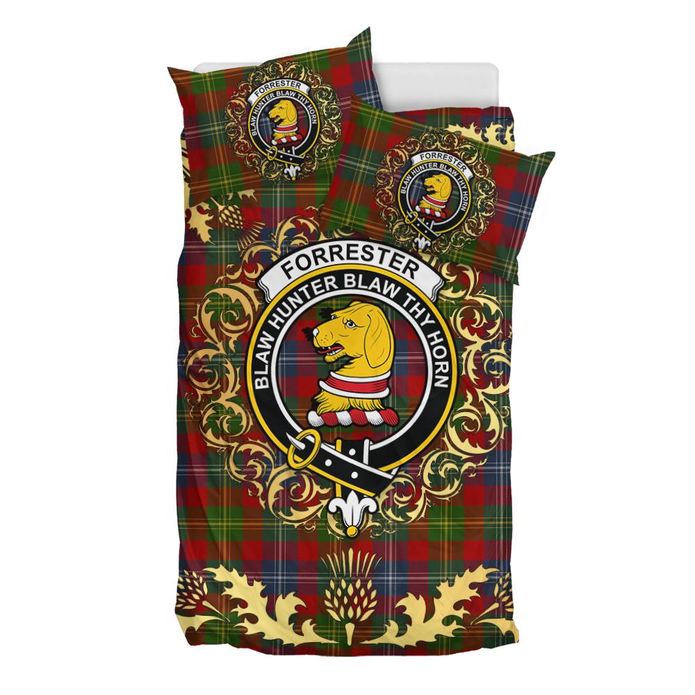 Forrester or Foster Tartan Crest Bedding Set - Golden Thistle Style