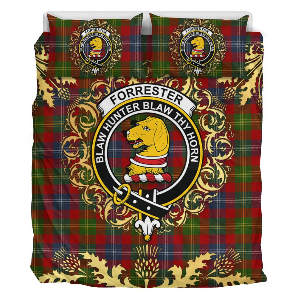 Forrester or Foster Tartan Crest Bedding Set - Golden Thistle Style