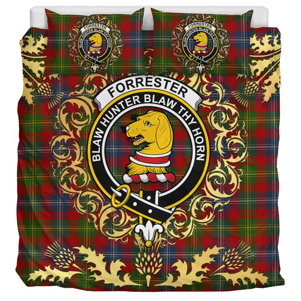 Forrester or Foster Tartan Crest Bedding Set - Golden Thistle Style