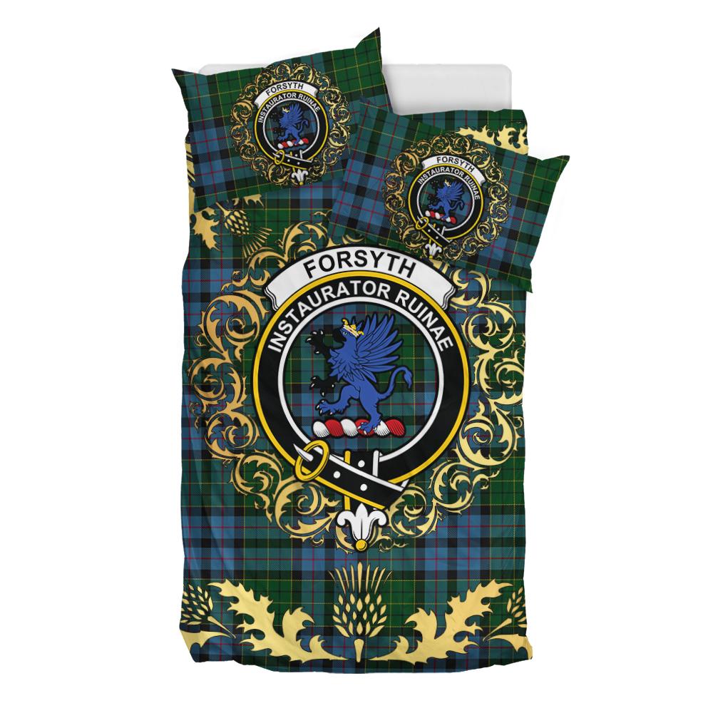 Forsyth 01 Tartan Crest Bedding Set - Golden Thistle Style