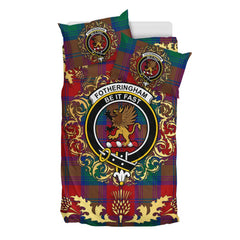 Fotheringham Modern Tartan Crest Bedding Set - Golden Thistle Style