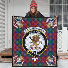 Fotheringham Modern Tartan Crest Premium Quilt - Gold Thistle Style