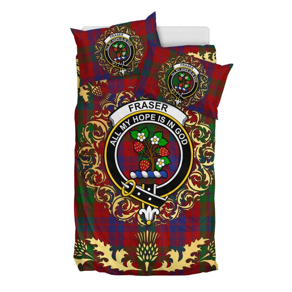 Fraser 02 Tartan Crest Bedding Set - Golden Thistle Style