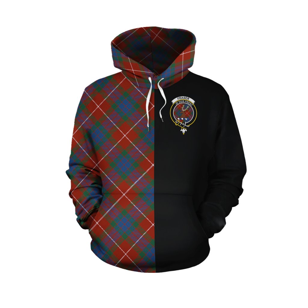 Fraser Ancient Tartan Hoodie Half of Me - Cross Style
