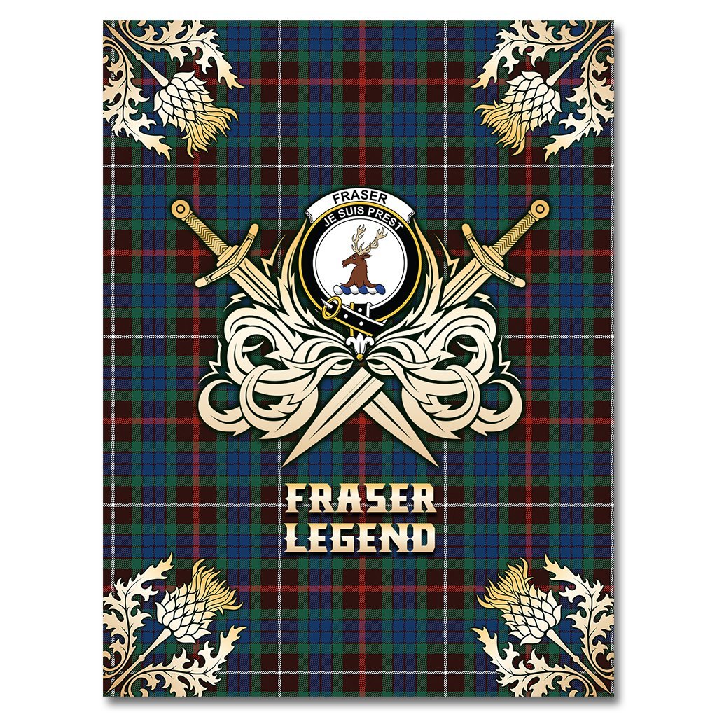 Fraser Hunting Ancient Tartan Gold Courage Symbol Blanket