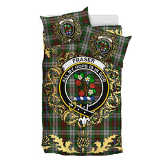 Fraser Hunting Dress Tartan Crest Bedding Set - Golden Thistle Style