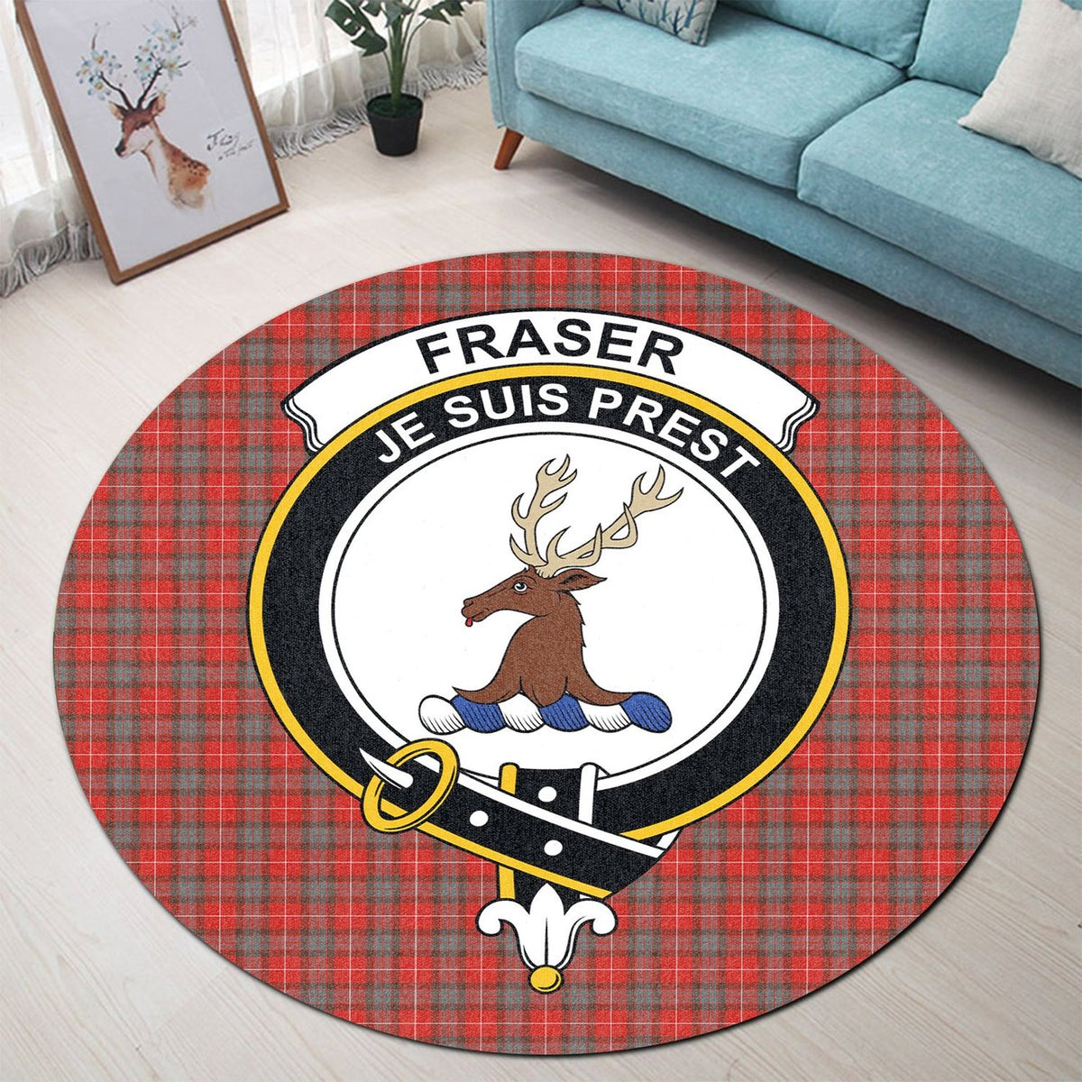 Fraser Weathered Tartan Crest Round Rug