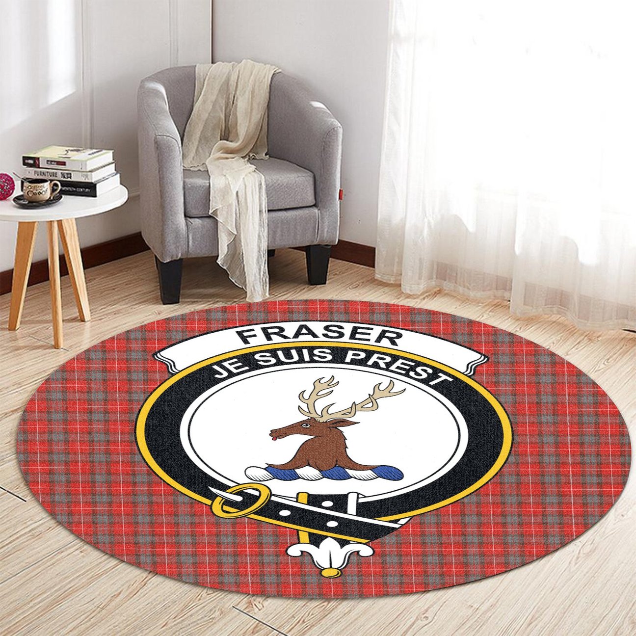 Fraser Weathered Tartan Crest Round Rug