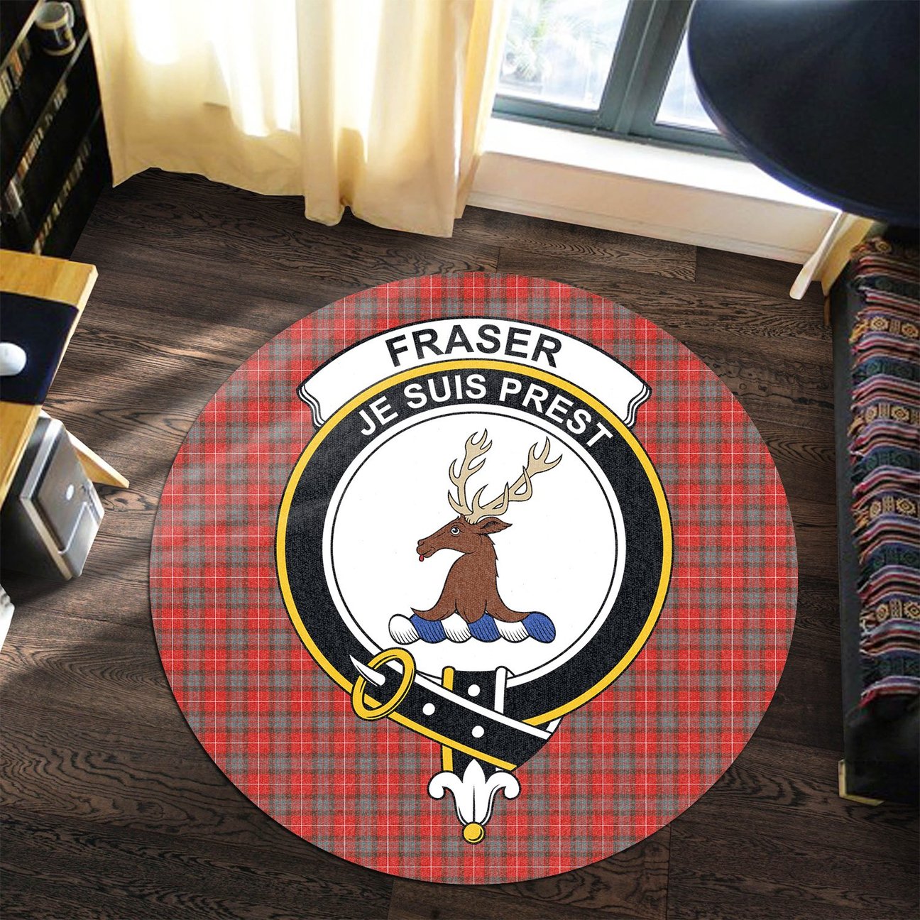 Fraser Weathered Tartan Crest Round Rug