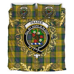 Fraser Yellow Tartan Crest Bedding Set - Golden Thistle Style