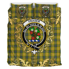 Fraser Yellow 2 Tartan Crest Bedding Set - Golden Thistle Style